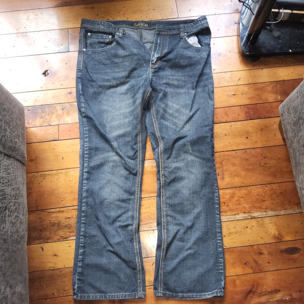 Carbon designer jeans relaxed straight fit distressed tiger stripes